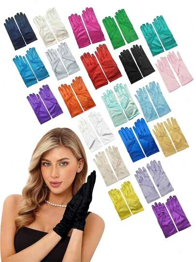 D EXCEED 1/3 Pair Women's Solid Color Short Gloves - Elegant And Refined Accessory - Suitable For Opera Performance, Afternoon Tea Gathering, Gift Occasions, Formal Balls, And Retro Cocktail Parties