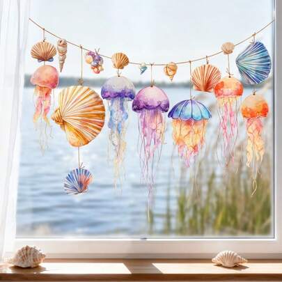 ملصقات جدارية وملصقات نافذة ملونة بأشكال قواقع وأسماك الجليد للحمام والمطبخ والغرفة - ملصقات ذاتية اللصق وقابلة للإزالة لحوض الاستحمام والنوافذ الزجاجية، ملصقات الباب، ملصقات نافذة الحمام الزجاجية