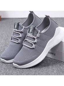 Women's Breathable Knit Slip- Shoes - Lightweight Low-Top Sneakers With Soft EVA/PVC Sole, All-Season Comfort For Walking, Jogging & Casual Wear - White, Ladies Sneakers, Round Toe Design, Cushioned Sole, Women - Màu Xám nhạt - Xem 6