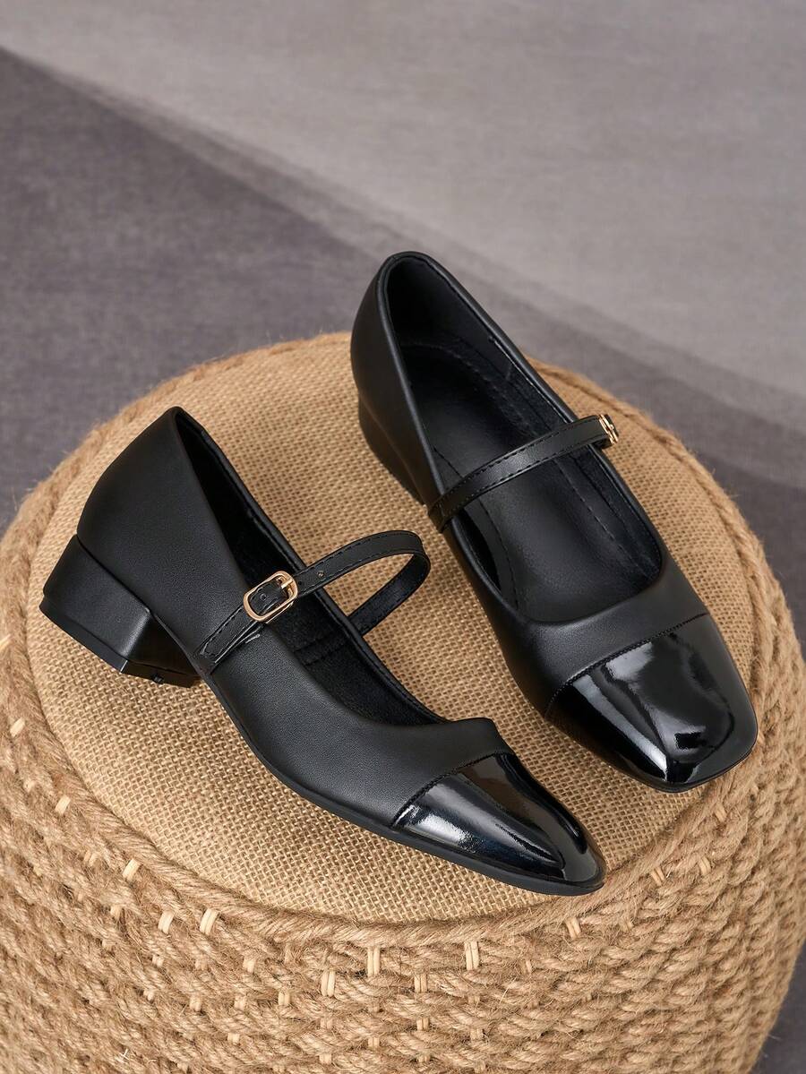 Square Toe Low Chunky Heel Work Pumps