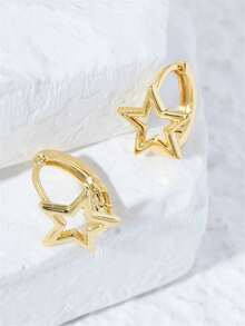 1 Pair Fashionable Sweet Personalized Five-Pointed Star Design Earrings, Suitable For Daily Wear For Teenage Girls - Multicolor - View 4