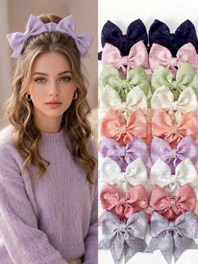 2/8pcs Random Solid Color Vintage Rhinestone Fabric Bow Barrettes, Lined Swallow Tail Clips, Elegant Women's Hair Accessories, Suitable For Daily Wear And Party