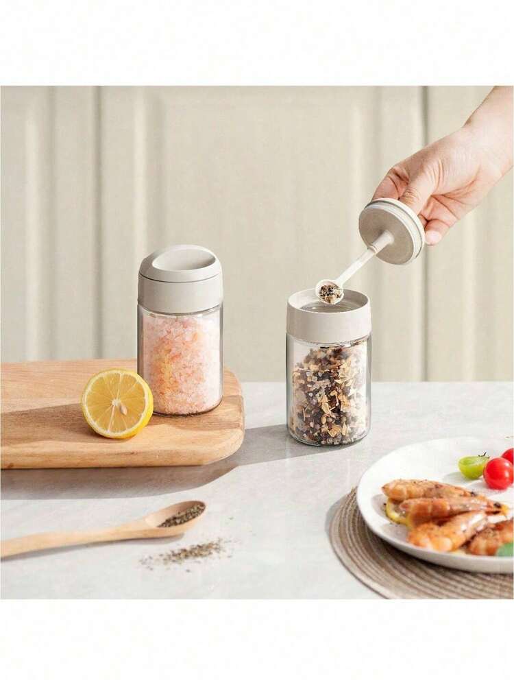 1/3个装 250毫升极简厨房玻璃调料罐，多功能1.5克/0.053盎司盐勺调味料收纳罐，防水防潮，经久耐用，易于清洁的调味品整理罐 - 白色 - 查看 1