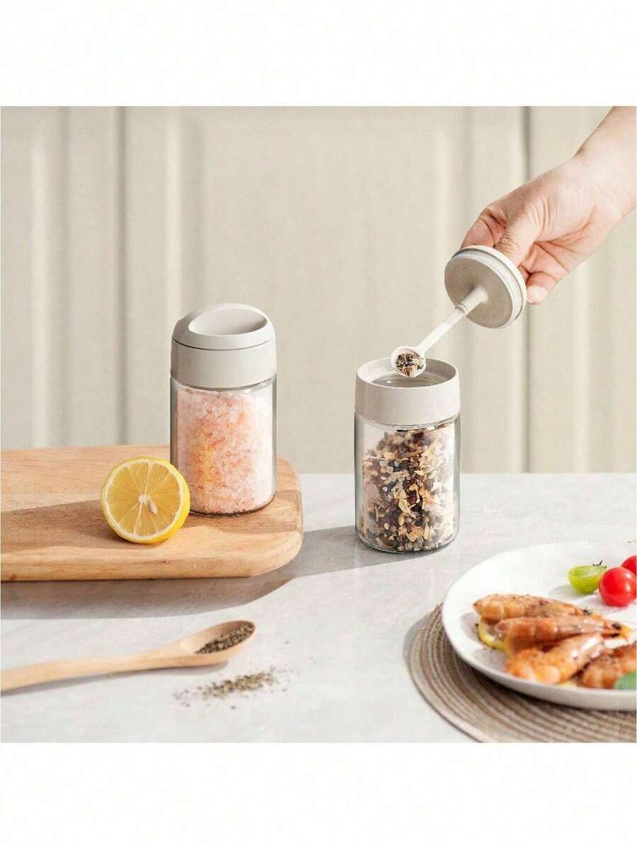 1/3个装 250毫升极简厨房玻璃调料罐，多功能1.5克/0.053盎司盐勺调味料收纳罐，防水防潮，经久耐用，易于清洁的调味品整理罐 - 白色 - 查看 1