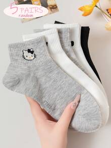 SANRIO 5双卡通图案短袜，时尚薄款踝袜，四季皆宜，柔软透气，适合学生穿着，百搭配饰（颜色随机） - 彩色 - 查看 6