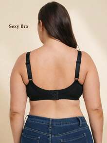 1 pieza Sujetador inalámbrico ultra fino de encaje para mujer, estilo minimalista sexy y transpirable, talla grande para dormir, usar en casa, oficina y exteriores - Negro - Ver 4