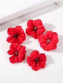 5pcs/Set Women Floral Decor Cute Hair Clips, Bohemian Style,Summer,Holiday,Travel,Festival,Party - Red - View 2