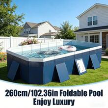 Foldable Above Ground Pool, No Inflation Required & Easy Setup, Sturdy Panel Structure For Stability, Large Capacity For Family Use, Multi-Use For Family, Pets & Outdoor Cooling, Portable Collapsible Design For Compact Storage, Ideal For Backyard, Patio & Garden Summer Water Fun, Durable Leak-Proof Construction, Perfect Outdoor Water Entertainment Equipment For Gatherings & Pet Bathing - Bể bơi gia đình cỡ lớn, không bơm hơi, màu xanh lam nhạt, đường kính 2,6 mét. - Xem 8
