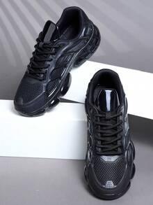 时尚休闲男鞋，经典时尚男士运动鞋系带跑步鞋，个性化男士运动鞋街头休闲鞋 - 黑色 - 查看 3