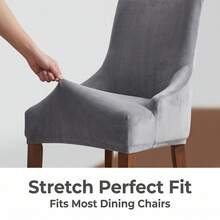 Ultra Soft Plush Dining Chair Cover, Silver Gray Plush Casual Chair Slipcover, Stretch Wing Back Chair Protector Removable & Washable For Dining Room, Banquet, Party Decor - Solid Color - View 6
