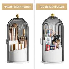 Soporte giratorio para cepillos de dientes con tapa deslizante | Organizador de 3 ranuras para el baño, almacenamiento de pasta de dientes para el tocador del lavabo - Gris - Ver 5