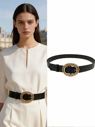 Women's Retro Bohemian Style Belt With Carved Golden Buckle, Versatile For Jeans, Dresses, Coats, Sweaters, Shirts And Jackets, Minimalist And Elegant, Ideal Gift For Mother, Friend, Sister, Daughter Or Girlfriend On Christmas, Birthday, Valentine's Day And Mother's Day