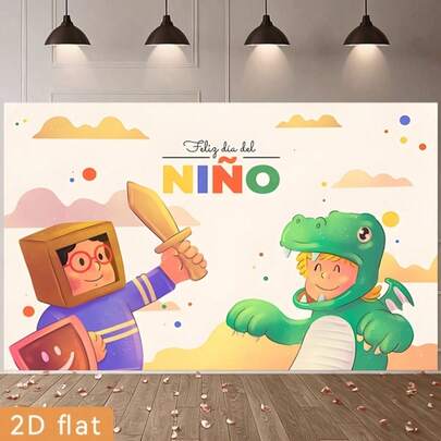 Pancarta de Feliz Día del Niño en español, decoración con accesorios colgantes de alfabeto de dibujos animados coloridos, decoración de fondo de caja de regalo con globos, decoraciones de fiesta de jardín de infantes, decoraciones para celebración del Día del Niño, adecuado para decoraciones de patio de fiestas. Disponible en varios estilos y tamaños.