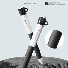 1支猫咪造型茶杯笔，创意旋转杯书写笔，0.5毫米，速干黑色笔芯，趣味放松旋转笔芯，硅胶笔套，ST速干，0.5毫米毛笔型黑色笔，办公用品，返校季，节日礼物 - 多色 - 查看 8