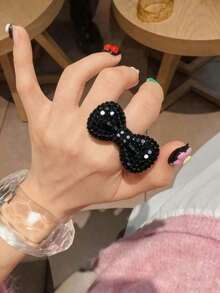 1pc Y2K Millennium Shiny Visual Series Pink Bow Adjustable Open Ring, Women Jewelry Accessory, - 弓 - 查看 6