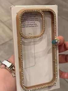 1 Coffee Brown Luxury Glitter Diamond Clear Phone Case For IPhone 17 Air 16e/15 Pro Max/14 Plus/13 Pro, Shockproof Protection, Hard Acrylic Material, With Bumper Frame - Gold - View 4