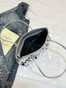 新款流苏亮片手提包，大容量多功能女士单肩托特包 - 銀色 - 查看 11