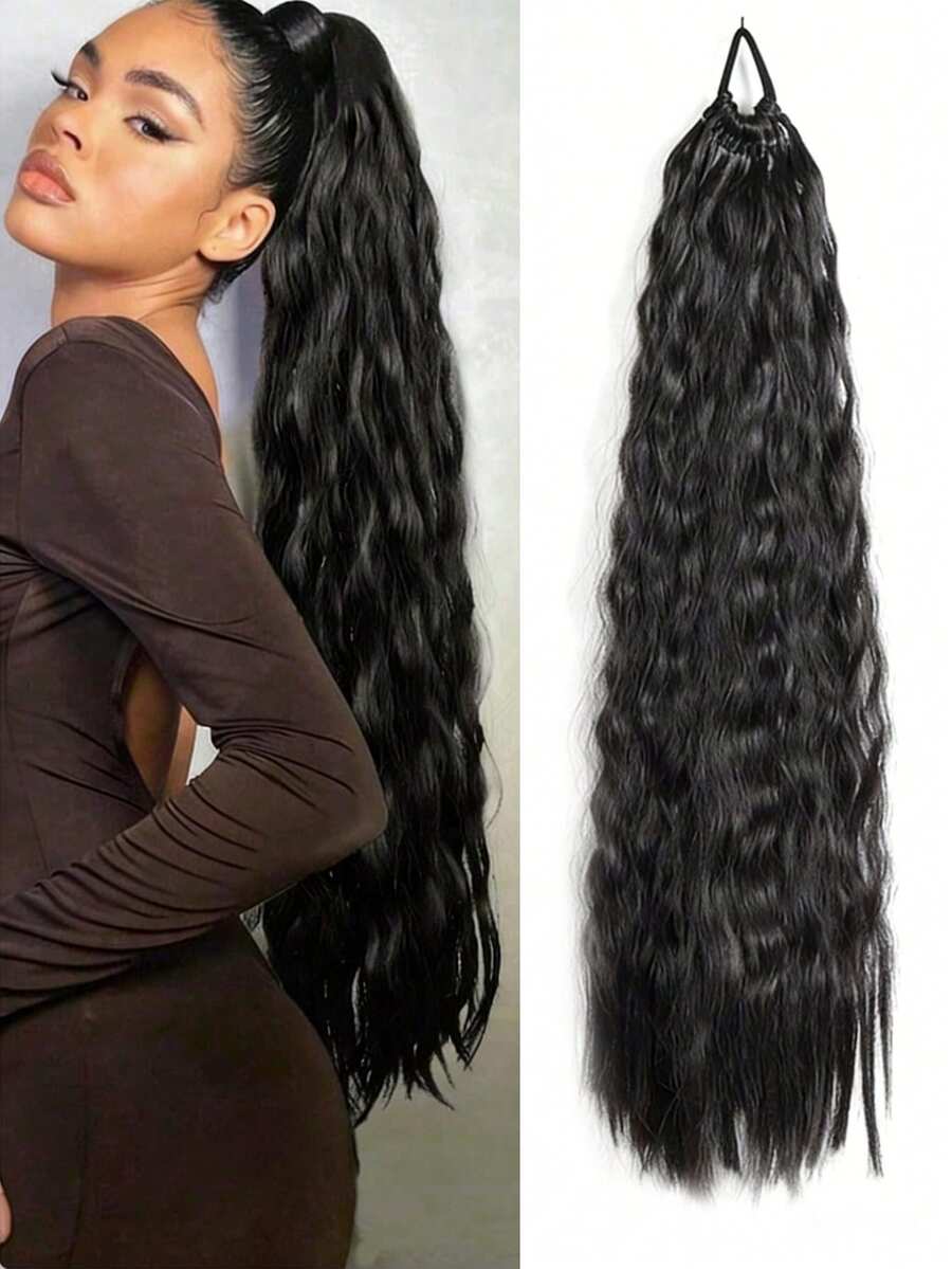 Ponytail Extension, Curly Ponytail Extension For Women, Lightweight Fluffy Fake Pony Tails Hair Extensions With Hair Tie, 24inch Long Wrap Around Soft Synthetic Wigs Suitable For Women's Daily Wear And Gatherings Hair Elastics Hair Rubber Bands Scrunchies Hair Rope,Summer,Holiday,Travel - Multicolor - View 1