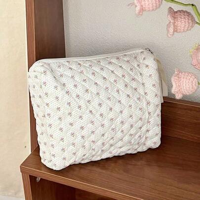 Túi đựng mỹ phẩm nhỏ màu be đáy hoa, dung tích lớn, nhẹ, đa chức năng, đựng son môi, phấn mắt, sơn móng tay, mỹ phẩm làm đẹp, đồ dùng vệ sinh cá nhân, thích hợp cho đi làm, thể thao, du lịch, quà tặng Giáng sinh, Ngày lễ tình nhân, Ngày của Mẹ.