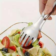 1pc Stainless Steel Cast Iron Kitchen Tongs - Secure Grip, Suitable For Cooking, Serving, Grilling - Restaurant & Home Tableware, Cooking Accessories | Streamlined Tableware Design | Premium Material, Cooking Tongs - Silver - View 3