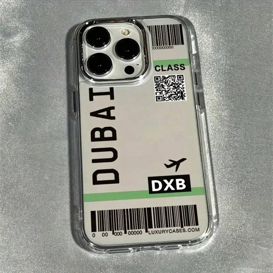 1 pieza Funda suave y resistente a golpes de TPU transparente con marco de metal con estampado de boleto de avión, de alta calidad, adecuada para modelos Apple 17/17Pro/17Promax/16/16Plus/16Pro/16ProMax/15/15Plus/15ProMax/14/14Plus/14Pro/14ProMax, 13/13Pro/13ProMax, 12/12Pro/12ProMax, 11/11Pro Max - Multicolor - Ver 1