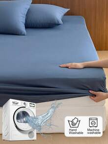 1 Juego de sábana ajustable de tela suave cepillada (1*Sábana ajustable + 2*Fundas de almohada), adecuado para dormitorio y habitación de invitados, para todas las estaciones, lavable a máquina, color: Verde musgo/Azul/Café oscuro - Azul Marino - Ver 2