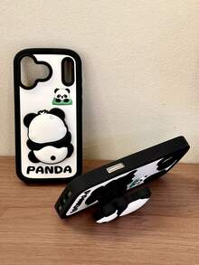 1pc Silicone Phone Case With Cute Panda Design And Foldable Stand, Suitable For IPhone 17 Pro Max, 16 Pro Max, 15 Pro Max, 14/13 - Multicolor - View 4