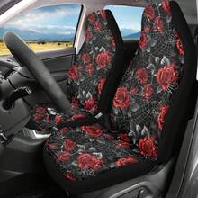 Skull Mushroom Print Car Front Seat Covers,Universal Car Seat Cushion Set,Suitable For Cars, SUVs, And Trucks,Perfect For Holiday Gift Or Special Occasion Present. - Mạng nhện hoa hồng đỏ - Xem 1