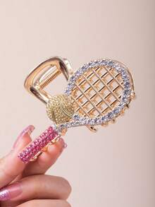 1pc Women's Unique Tennis Racket Shaped Crystal Decor Cute Cartoon Half-Clip Hair Clip, Fashion Hair Accessory - Multicolor - View 11