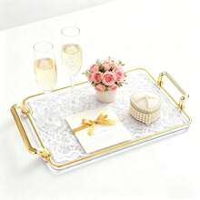 Khay đựng bánh bằng acrylic trong suốt với viền và tay cầm mạ vàng, khay trưng bày cocktail và đồ ăn nhẹ, kiểu dáng Ins Style. - Xem 7