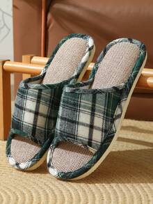Dép đi trong nhà nam kẻ caro, chất liệu cơ bản, kiểu dáng bất đối xứng/tối giản, thích hợp cho mùa xuân, thu và đông. - màu xanh lá - Xem 9