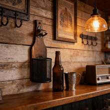 壁挂式木质啤酒开瓶器，带网袋，轻松开瓶 - 家用酒吧、厨房、花园和户外必备啤酒配件，啤酒爱好者的完美礼物 - 咖啡棕 - 查看 3