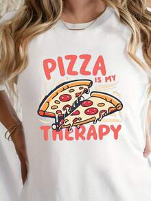 2026 K3 La pizza es mi elemento de alivio del estrés. Camiseta de mujer de algodón G500L, ajuste cómodo, camiseta minimalista vintage Y2K - Blanco - Ver 1