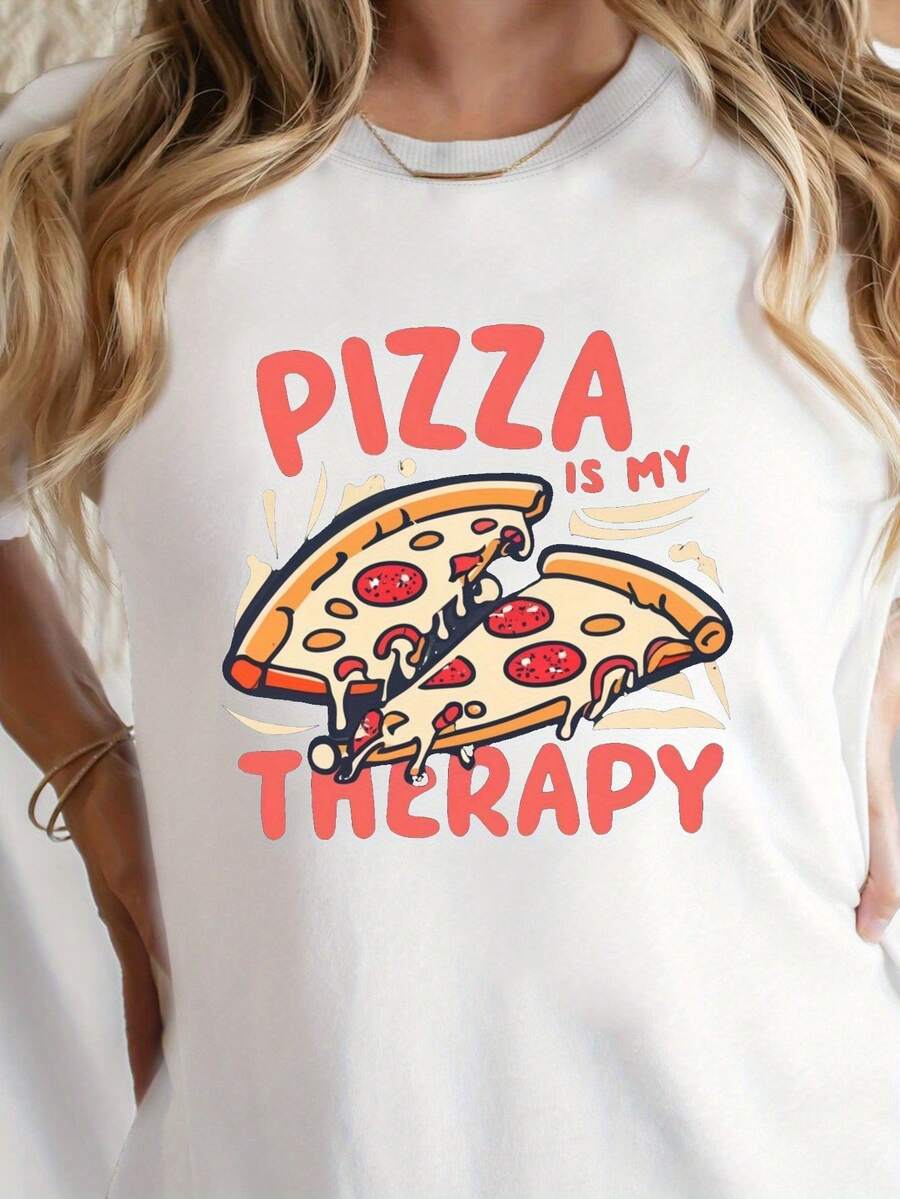 2026 K3 La pizza es mi elemento de alivio del estrés. Camiseta de mujer de algodón G500L, ajuste cómodo, camiseta minimalista vintage Y2K - Blanco - Ver 1