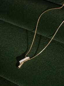 1pc Fashion Cubic Zirconia Geometric Pendant Necklace For Women For Daily Decoration - 黃金 - 查看 2