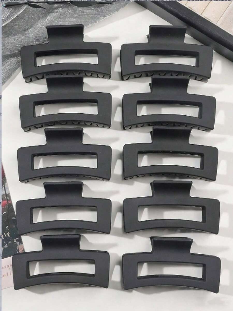 10pcs Black Square Hair Claw Clips, Elegant For Beach, Vacation, Side Ponytail, Party, Autumn/Winter - 10-piece Set - Black - View 1