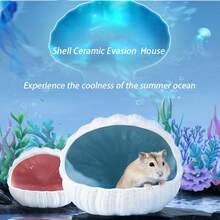 1pc Small Pet Supplies Hamster Ceramic Shell-Shaped Small Pet Nest, Impact-Resistant Golden Hamster Landscape Nest, Summer Cooling Bedroom Nest, Ceramic Material, Extra Large Space, Suitable For Hamsters And Other Small Pets - Light Blue L - View 5