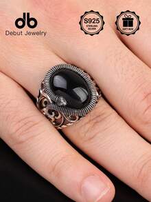 1pc S925 Silver Snake Ring With Black Agate, Vintage Gothic Style Hollow Floral Design Ring, Suitable For Daily Wear, Party, Gift For Boyfriend, Comes With Gift Box - Snake-shaped Black Agate - View 10