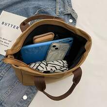 1 Stück einfarbige Segeltuch Tragetasche, japanischer Stil Lunch Tasche für Büromitarbeiter & Mütter, einfache Kontrast Farbhandtasche für den täglichen Ausgang, vielseitig für Lunchbox, Kosmetik, Reisen & Einkaufen, ideales Geschenk für Freundin, Mutter & beste Freunde - Verschiedenfarbig - Übersicht 4