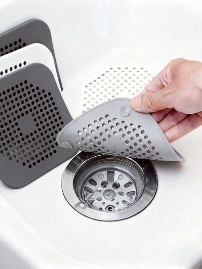 5/3/2/1pc Square Shower Drain Filter, Silicone Hair Catcher With Suction Cup, Anti-Clogging Drain Cover, Sink Strainer, Bathtub Shower Drain Stopper, Kitchen & Bathroom Deodorizer, Drain Outlet Filter Sticker, Easy Clean Bathroom & Kitchen Accessories, Solve Oil + Residue + Odor Issues, Suitable For All Seasons, Travel Essential, Convenient Pipe Cleaning, Must-Have For Kitchen & Bathroom
