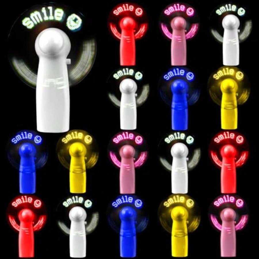16 Pcs Mini Portable Handheld Fans Smile Face LED Glow Light up Message Battery Powerful Fan Party Favor for Summer Wedding Pool Outdoor Beach Gift White Yellow Pink Red Dark Blue - Blanco Amarillo Rosa Rojo Azul oscuro - Ver 1