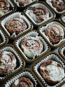 2件套百合花图案烘焙模具，生日礼物烘焙套装，便当用品，手工DIY饼干模具，蛋糕，饼干，印章饼干模具，节日派对月饼红豆饼厨房工具，糖霜饼干模具，糖果饼干工具。月饼模具套装饼干造型器。 - 米色 - 查看 11