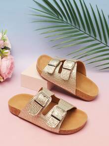 1 đôi dép lê trẻ em đính sequin hình trái tim có khóa cài, dép đế dày thoải mái cho cả nam và nữ, thích hợp cho mùa hè, đính đá thời trang. - Bạc - Xem 1