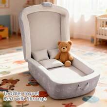 Cama de viaje portátil para niños pequeños con funda lavable plegable para el hogar viajes y camping cuna de espuma suave para dormir para niños de 18 m en adelante sin montaje gris - Gris - Ver 5