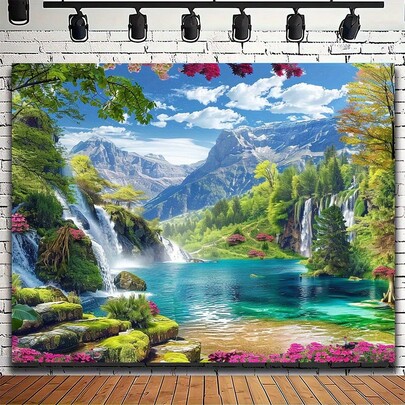 Waterfall Landscape Backdrop, Made Of Polyester Fabric, No Power Needed, Perfect For Parties, Photo Booths And Home Decor