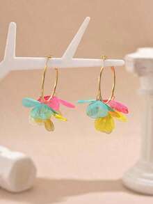 1 Pair Minimalist 3D Flower Earrings Women (Random Petal Colors) - Multicolor - View 7