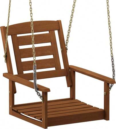 Furinno Porch Swing, Outdoor Hanging Wooden Swing With Chain, Patio, Garden, Porch, Natural