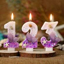 1支数字生日蜡烛，优雅鱼尾造型蛋糕蜡烛，紫色闪光蛋糕装饰，适合女孩和女士周年纪念庆祝活动 - 淺紫色 - 查看 3