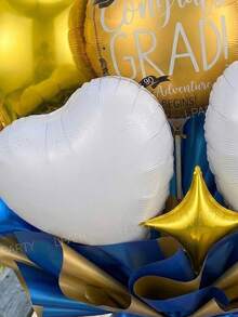 15pcs/Set Graduation Party Decoration Balloon Bouquet Set, Includes Giant Gold Double-Layer Graduation Cap Foil Balloon, 18" Congrats Graduation Round Gold Foil Balloon, 18" Gold/Blue Star Foil Balloons, 18" White Heart Foil Balloons, 10" Gold/Blue Quad Star Balloons, Perfect For 2026 Graduation Ceremony, Balloon Arch Decor - View 4