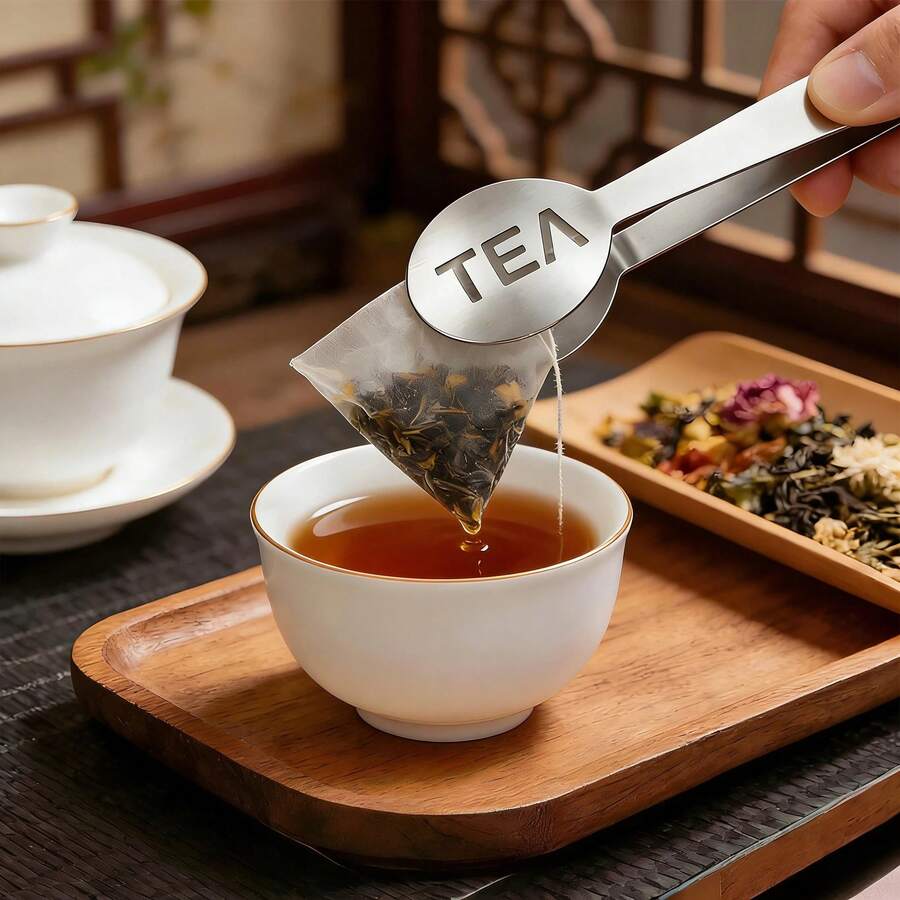 Kẹp túi trà đa năng bằng thép không gỉ, kẹp nhỏ dùng để gắp trà lá, đá, đường và chanh. - Bạc - Xem 1